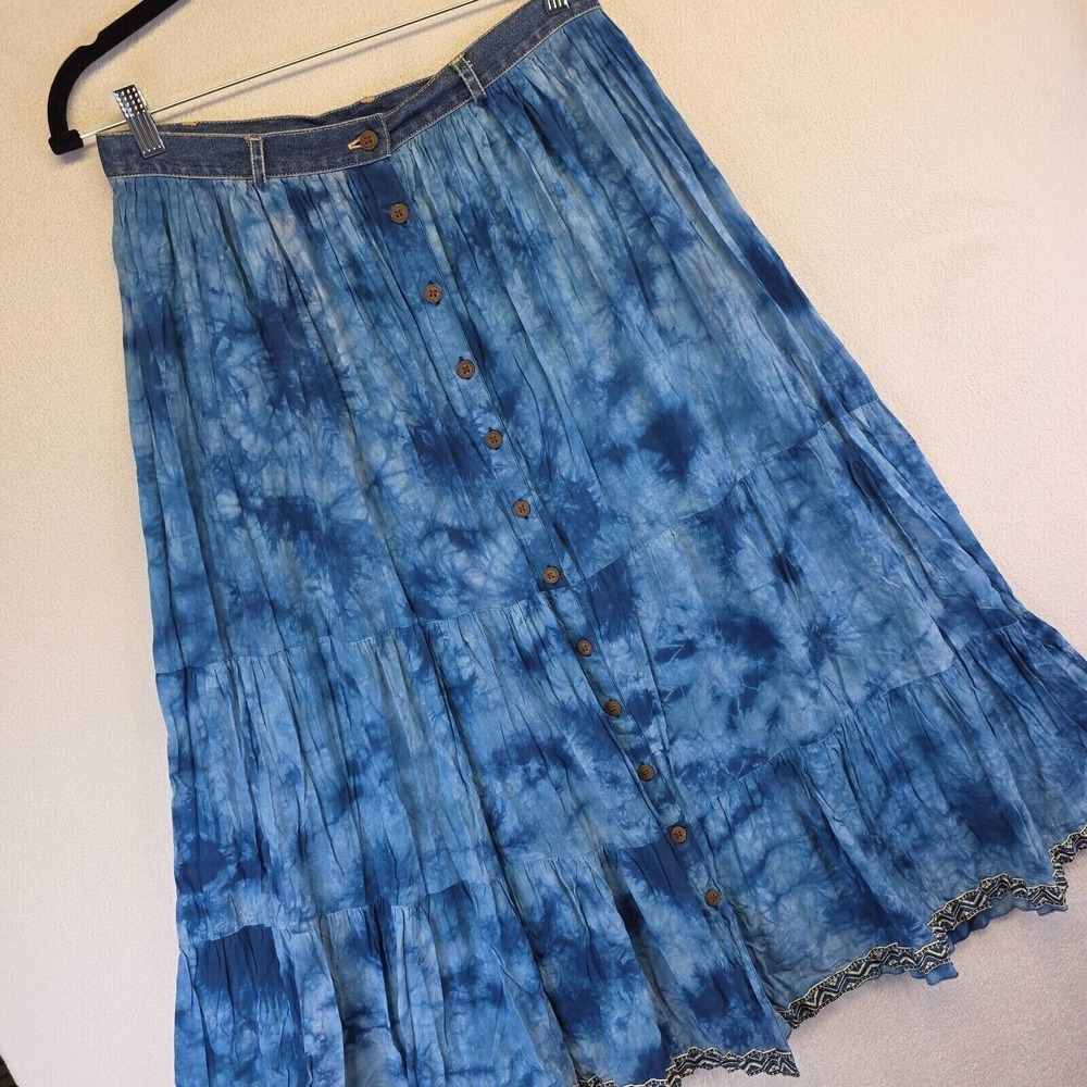 St Johns‎ Bay Skirt Womens 12 Button Tiered Boho Y2K Festival Retro Western